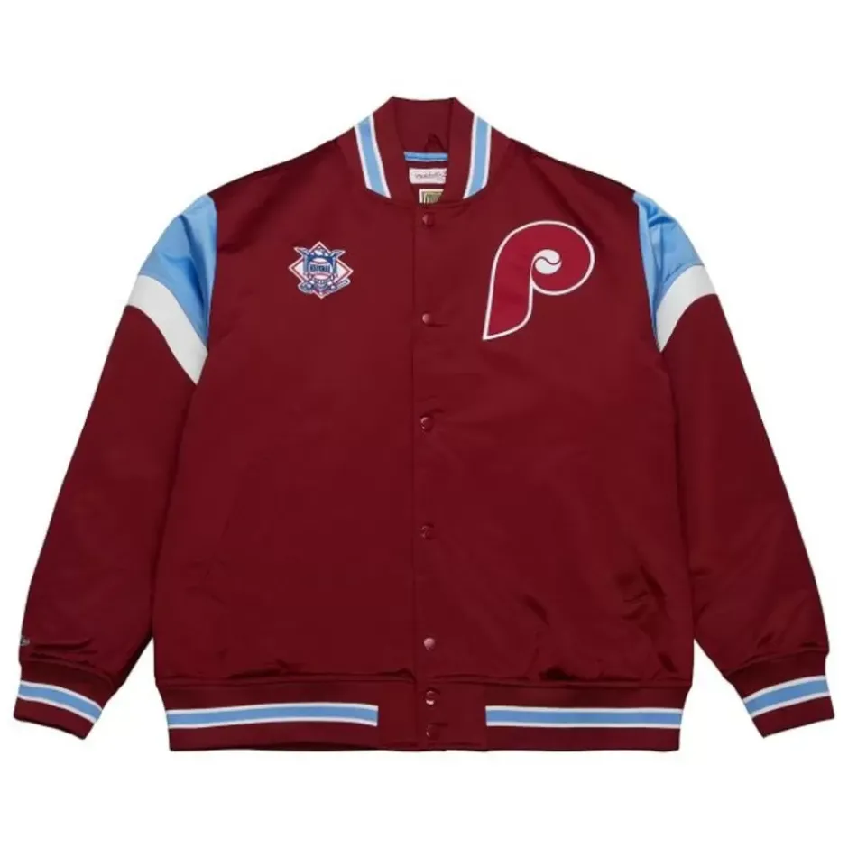 Men Mitchell & Ness Jackets & Outerwear-Heavyweight Satin Jacket Philadelphia Phillies