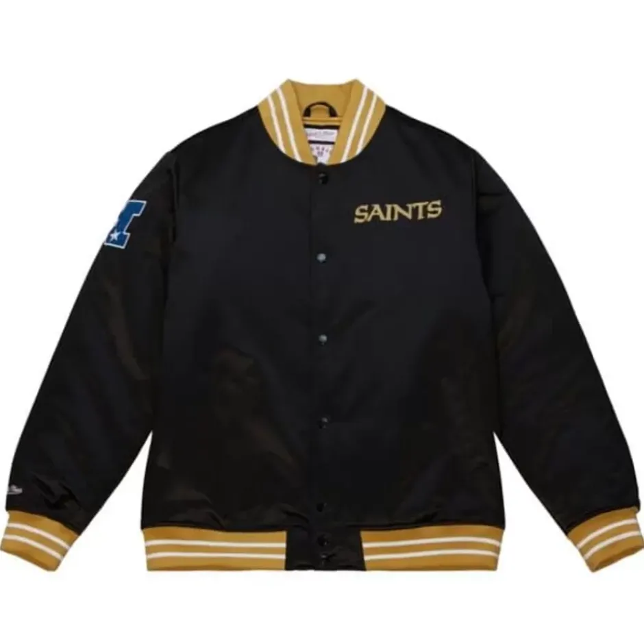 Men Mitchell & Ness Jackets & Outerwear-Heavyweight Satin Jacket New Orleans Saints
