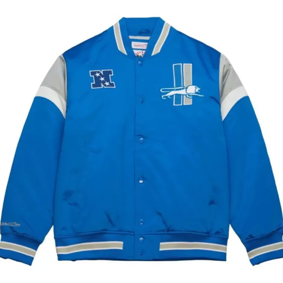 Men Mitchell & Ness Jackets & Outerwear-Heavyweight Satin Jacket Detroit Lions