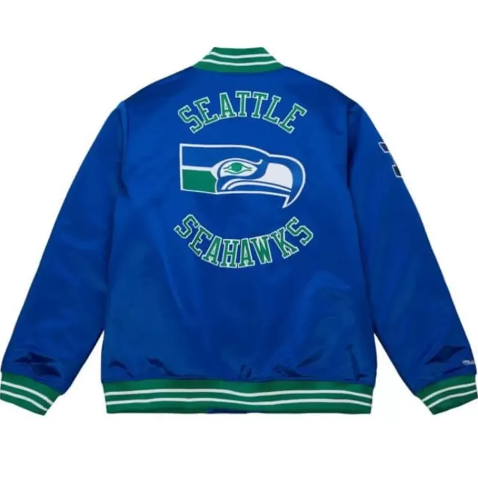 Men Mitchell & Ness Jackets & Outerwear-Heavyweight Satin Jacket Seattle Seahawks