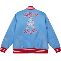Men Mitchell & Ness Jackets & Outerwear-Heavyweight Satin Jacket Houston Oilers