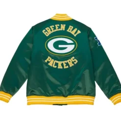 Men Mitchell & Ness Jackets & Outerwear-Heavyweight Satin Jacket Green Bay Packers