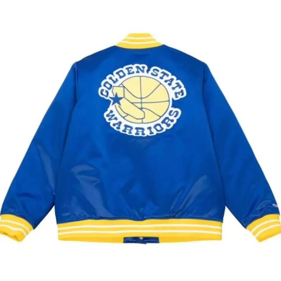 Men Mitchell & Ness Jackets & Outerwear-Heavyweight Satin Jacket Golden State Warriors