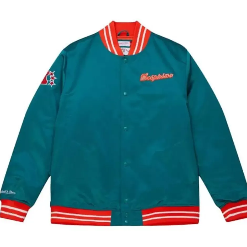 Men Mitchell & Ness Jackets & Outerwear-Heavyweight Satin Jacket Miami Dolphins