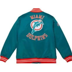 Men Mitchell & Ness Jackets & Outerwear-Heavyweight Satin Jacket Miami Dolphins