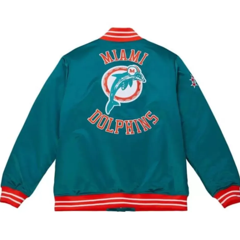 Men Mitchell & Ness Jackets & Outerwear-Heavyweight Satin Jacket Miami Dolphins