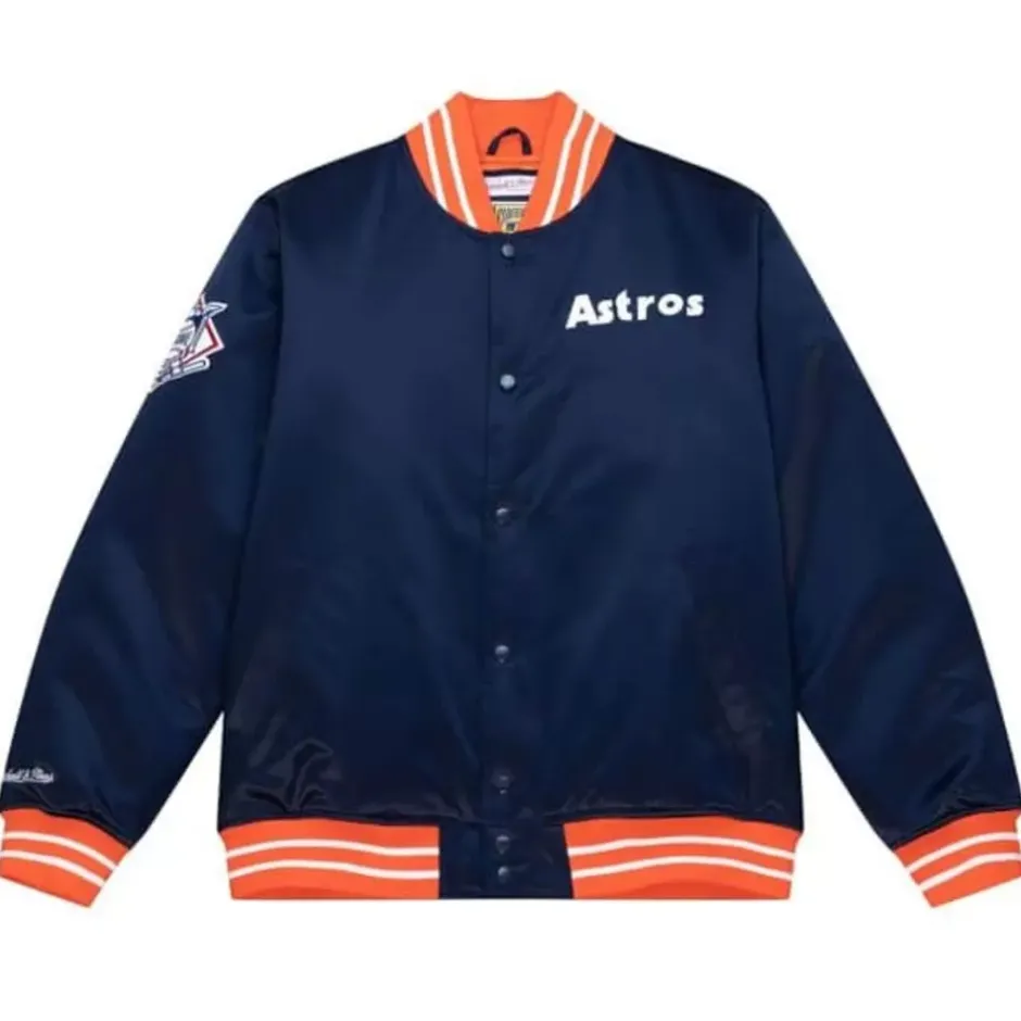 Men Mitchell & Ness Jackets & Outerwear-Heavyweight Satin Jacket Houston Astros