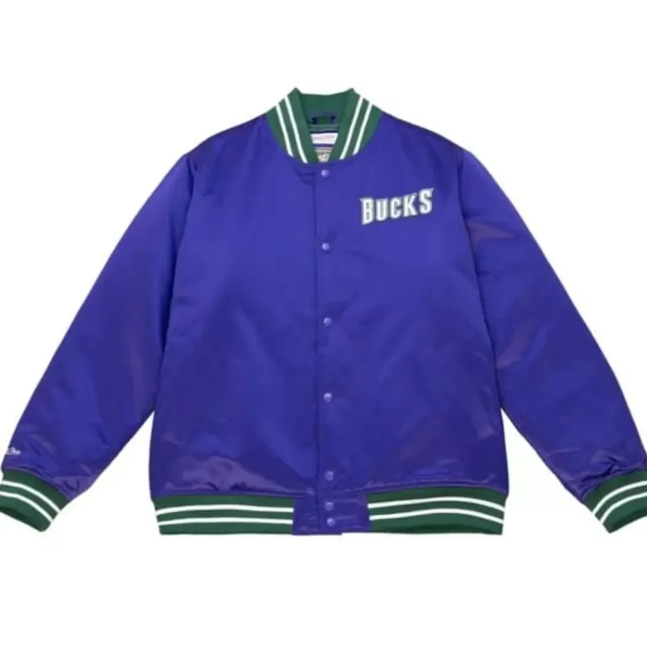 Men Mitchell & Ness Jackets & Outerwear-Heavyweight Satin Jacket Milwaukee Bucks