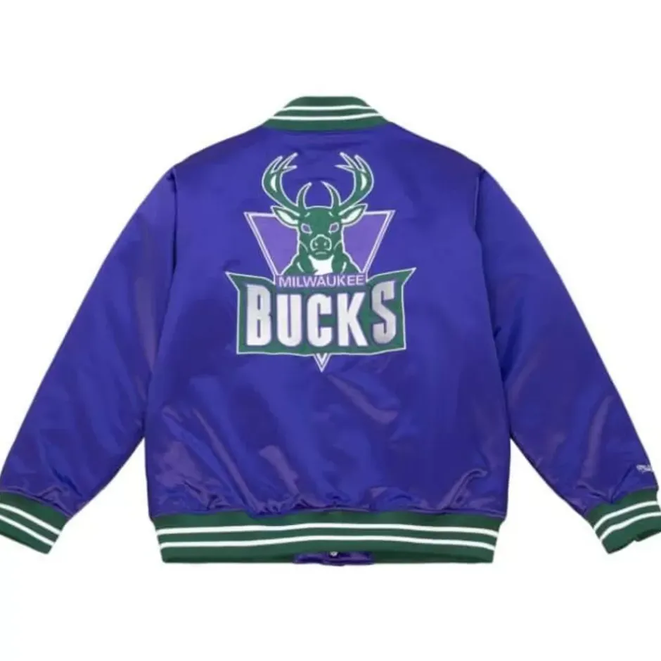 Men Mitchell & Ness Jackets & Outerwear-Heavyweight Satin Jacket Milwaukee Bucks