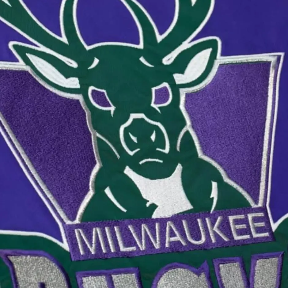 Men Mitchell & Ness Jackets & Outerwear-Heavyweight Satin Jacket Milwaukee Bucks