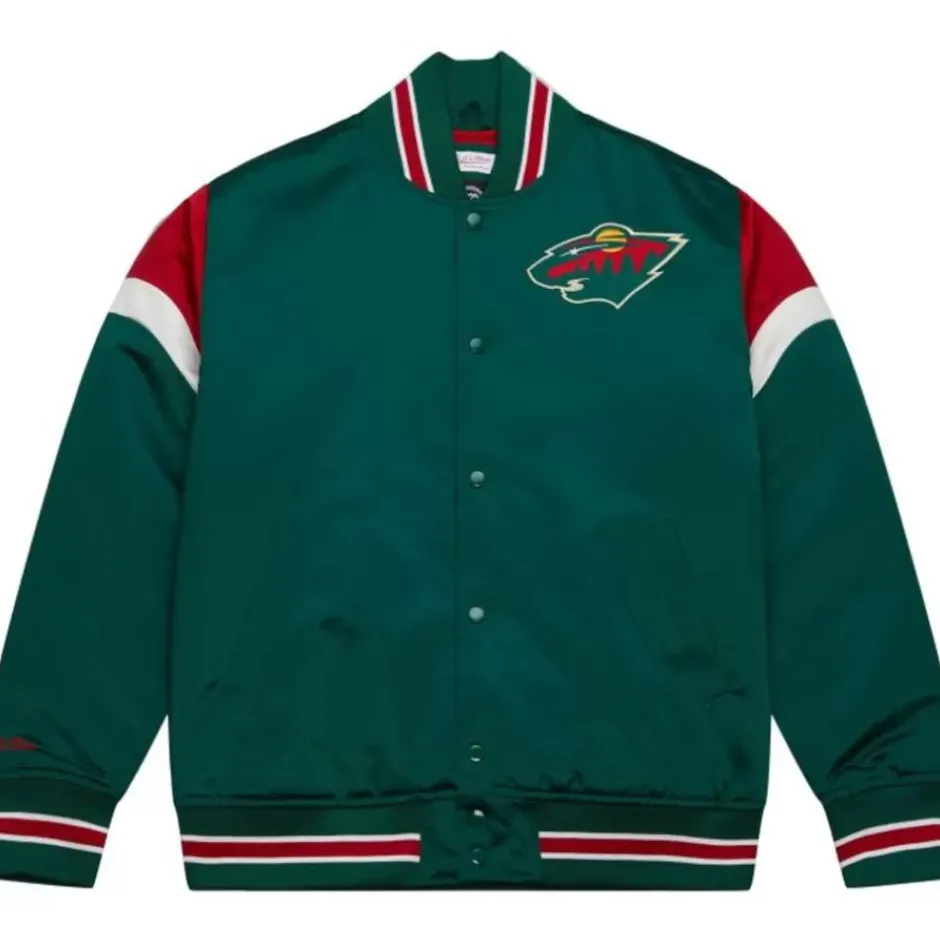 Men Mitchell & Ness Jackets & Outerwear-Heavyweight Satin Jacket Minnesota Wild