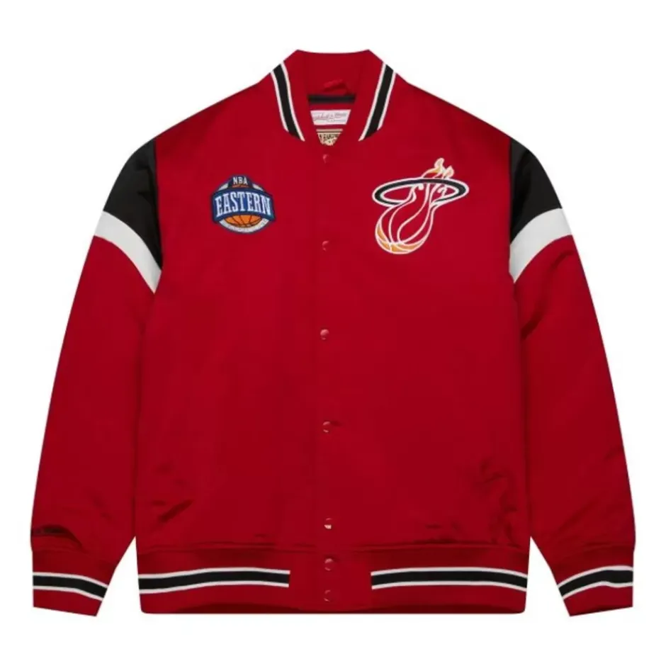 Men Mitchell & Ness Jackets & Outerwear-Heavyweight Satin Jacket Miami Heat