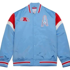 Men Mitchell & Ness Jackets & Outerwear-Heavyweight Satin Jacket Houston Oilers
