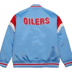 Men Mitchell & Ness Jackets & Outerwear-Heavyweight Satin Jacket Houston Oilers