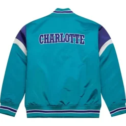 Men Mitchell & Ness Jackets & Outerwear-Heavyweight Satin Jacket Charlotte Hornets