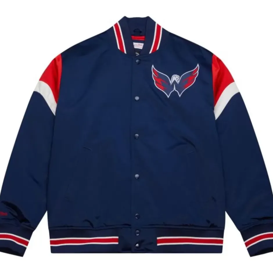 Men Mitchell & Ness Jackets & Outerwear-Heavyweight Satin Jacket Washington Capitals