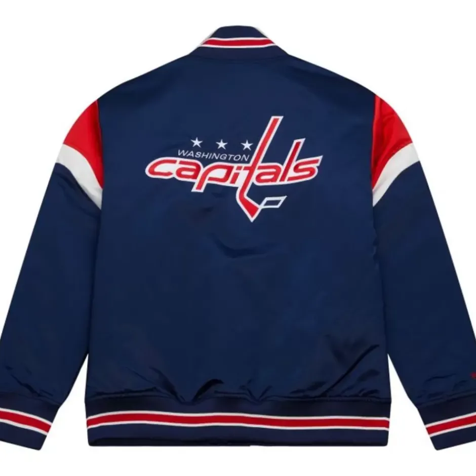 Men Mitchell & Ness Jackets & Outerwear-Heavyweight Satin Jacket Washington Capitals