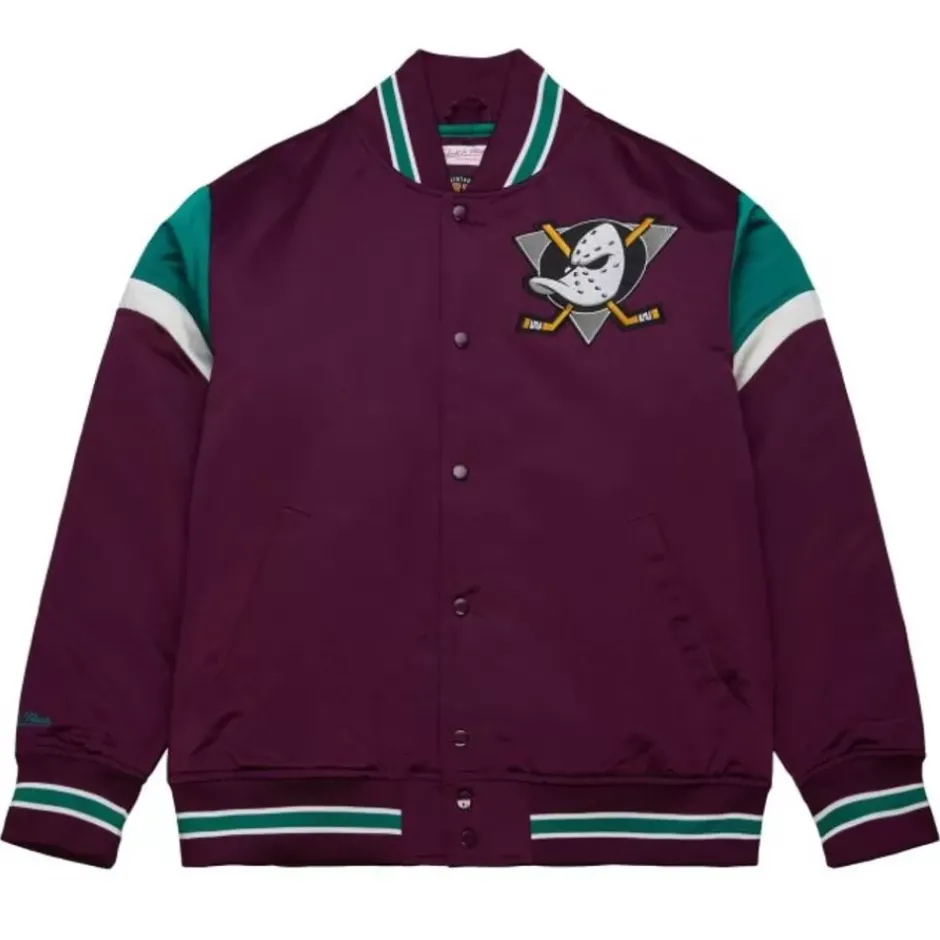 Men Mitchell & Ness Jackets & Outerwear-Heavyweight Satin Jacket Anaheim Ducks