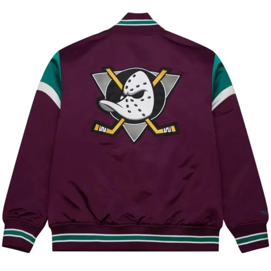 Men Mitchell & Ness Jackets & Outerwear-Heavyweight Satin Jacket Anaheim Ducks