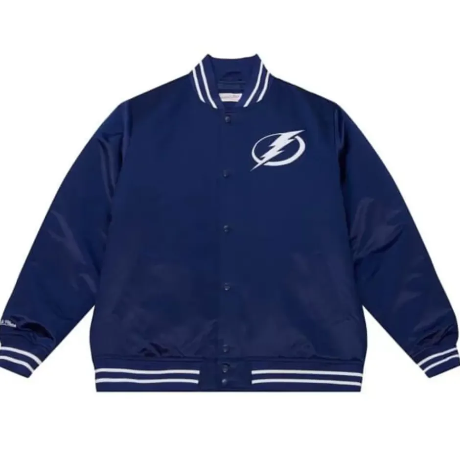Men Mitchell & Ness Jackets & Outerwear-Heavyweight Satin Jacket Tampa Bay Lightning
