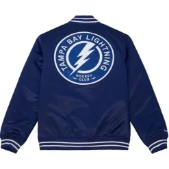 Men Mitchell & Ness Jackets & Outerwear-Heavyweight Satin Jacket Tampa Bay Lightning