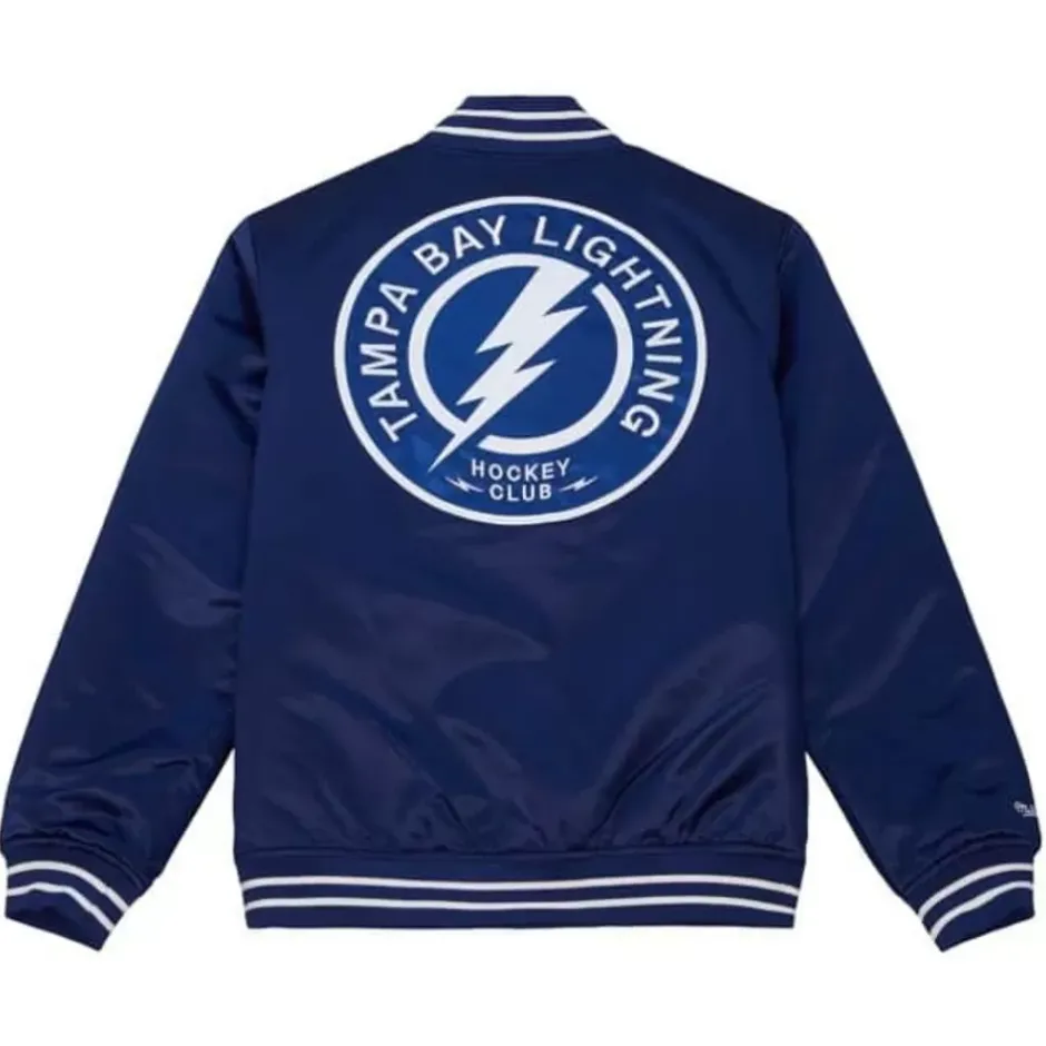 Men Mitchell & Ness Jackets & Outerwear-Heavyweight Satin Jacket Tampa Bay Lightning