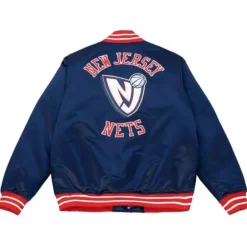 Men Mitchell & Ness Jackets & Outerwear-Heavyweight Satin Jacket New Jersey Nets