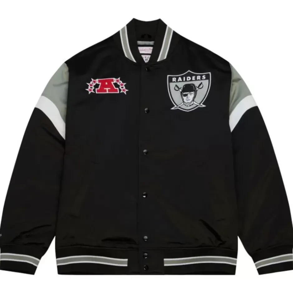 Men Mitchell & Ness Jackets & Outerwear-Heavyweight Satin Jacket Oakland Raiders