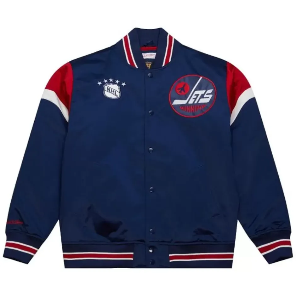 Men Mitchell & Ness Jackets & Outerwear-Heavyweight Satin Jacket Winnipeg Jets