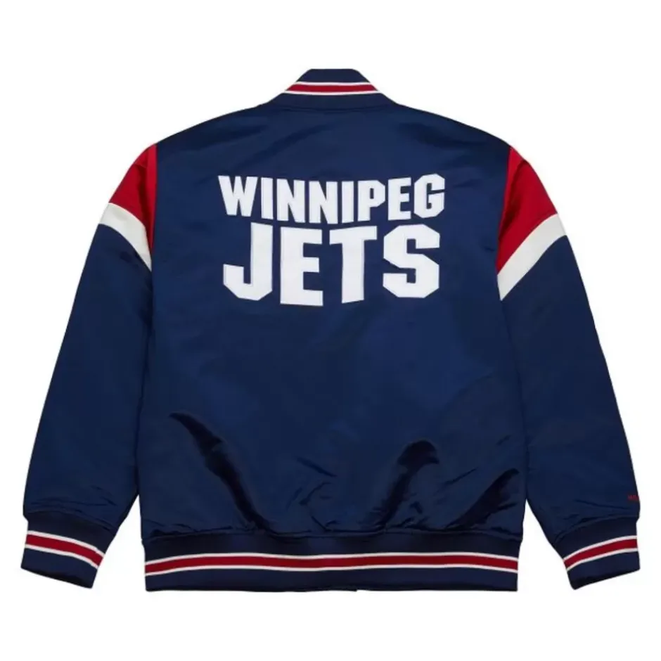 Men Mitchell & Ness Jackets & Outerwear-Heavyweight Satin Jacket Winnipeg Jets