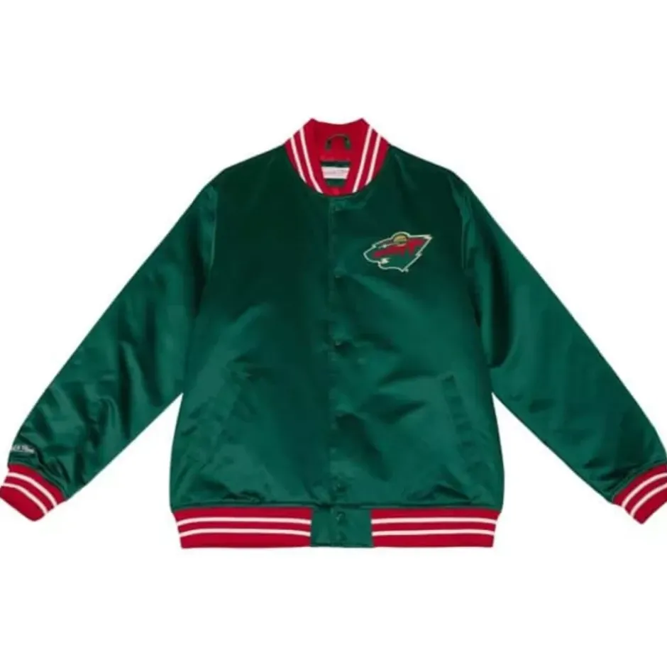 Men Mitchell & Ness Jackets & Outerwear-Heavyweight Satin Jacket Minnesota Wild