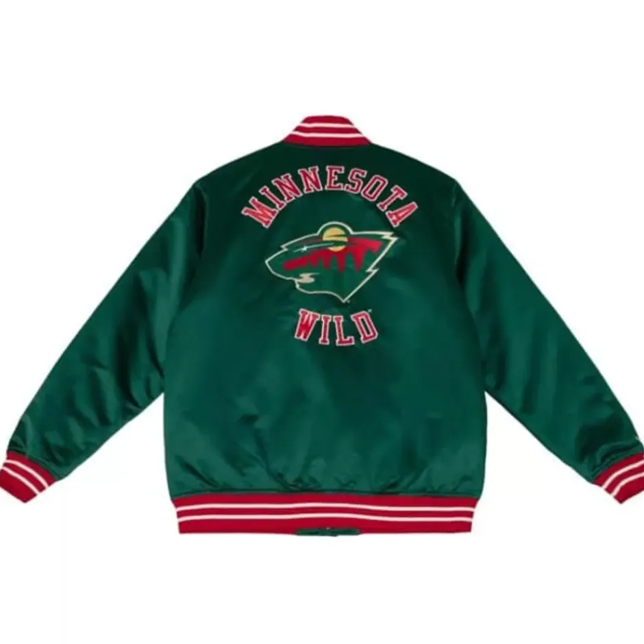 Men Mitchell & Ness Jackets & Outerwear-Heavyweight Satin Jacket Minnesota Wild