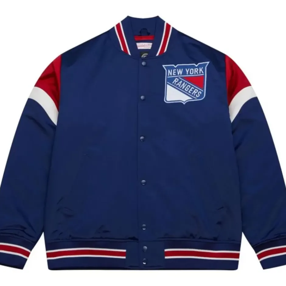 Men Mitchell & Ness Jackets & Outerwear-Heavyweight Satin Jacket New York Rangers