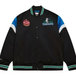 Men Mitchell & Ness Jackets & Outerwear-Heavyweight Satin Jacket Minnesota Timberwolves