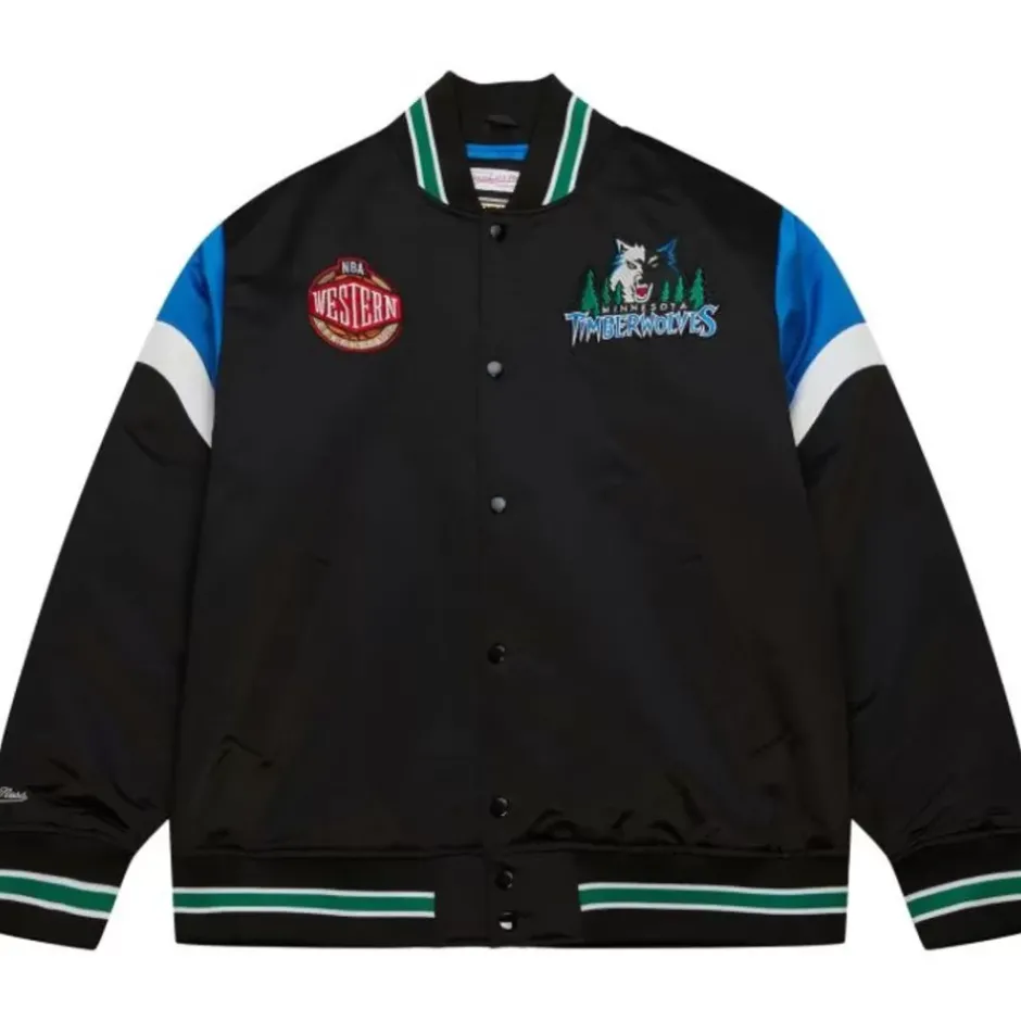Men Mitchell & Ness Jackets & Outerwear-Heavyweight Satin Jacket Minnesota Timberwolves