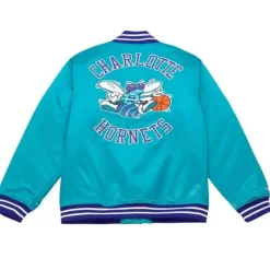 Men Mitchell & Ness Jackets & Outerwear-Heavyweight Satin Jacket Charlotte Hornets