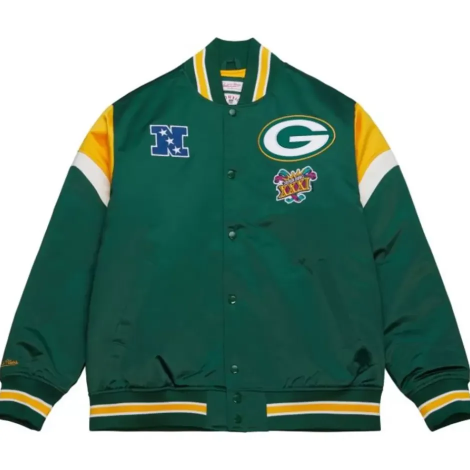 Men Mitchell & Ness Jackets & Outerwear-Heavyweight Satin Jacket Green Bay Packers
