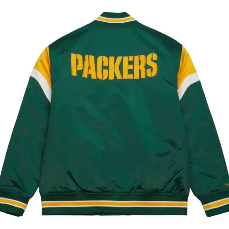 Men Mitchell & Ness Jackets & Outerwear-Heavyweight Satin Jacket Green Bay Packers