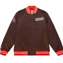 Men Mitchell & Ness Jackets & Outerwear-Heavyweight Satin Jacket Cleveland Browns
