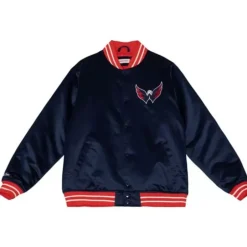Men Mitchell & Ness Jackets & Outerwear-Heavyweight Satin Jacket Washington Capitals