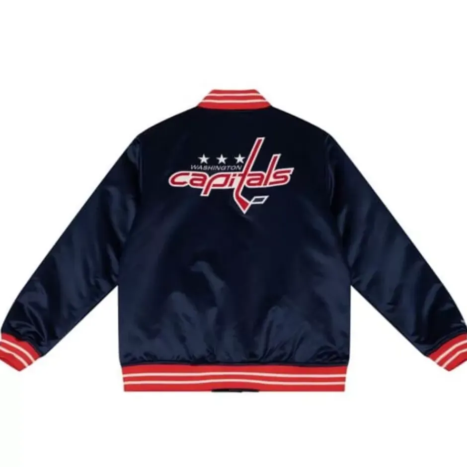Men Mitchell & Ness Jackets & Outerwear-Heavyweight Satin Jacket Washington Capitals