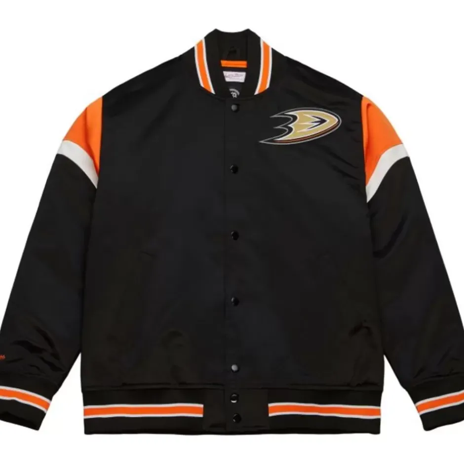Men Mitchell & Ness Jackets & Outerwear-Heavyweight Satin Jacket Anaheim Ducks