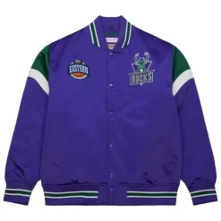 Men Mitchell & Ness Jackets & Outerwear-Heavyweight Satin Jacket Milwaukee Bucks
