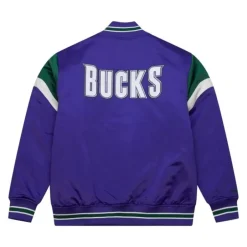 Men Mitchell & Ness Jackets & Outerwear-Heavyweight Satin Jacket Milwaukee Bucks
