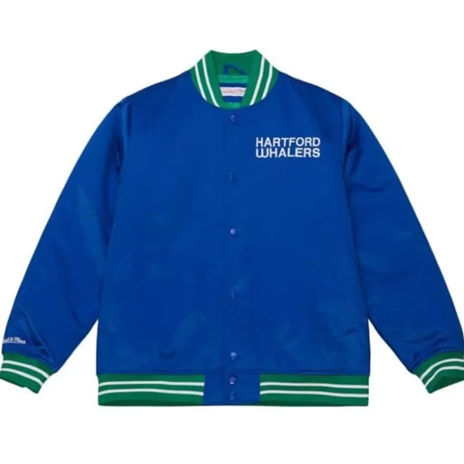 Men Mitchell & Ness Jackets & Outerwear-Heavyweight Satin Jacket Hartford Whalers