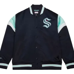 Men Mitchell & Ness Jackets & Outerwear-Heavyweight Satin Jacket Seattle Kraken