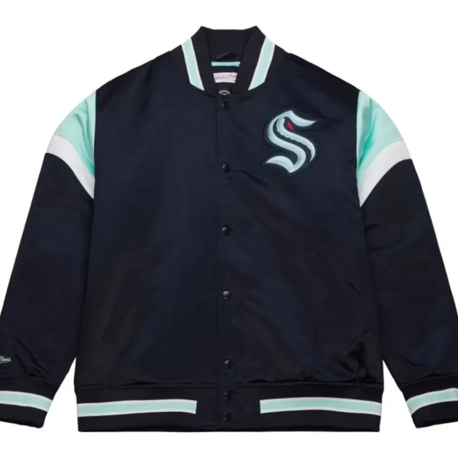 Men Mitchell & Ness Jackets & Outerwear-Heavyweight Satin Jacket Seattle Kraken