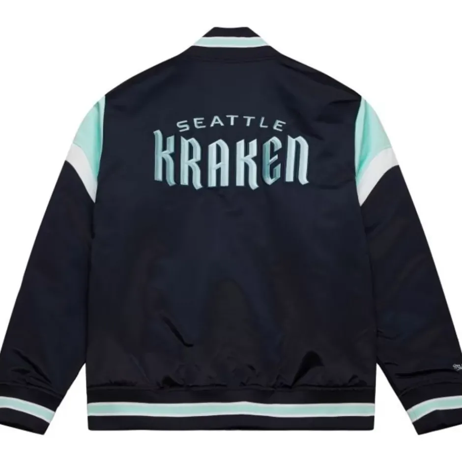Men Mitchell & Ness Jackets & Outerwear-Heavyweight Satin Jacket Seattle Kraken