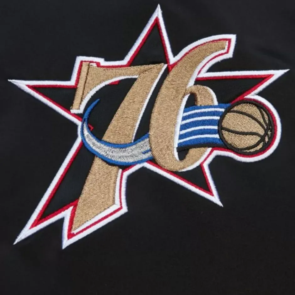 Men Mitchell & Ness Jackets & Outerwear-Heavyweight Satin Jacket Philadelphia 76Ers