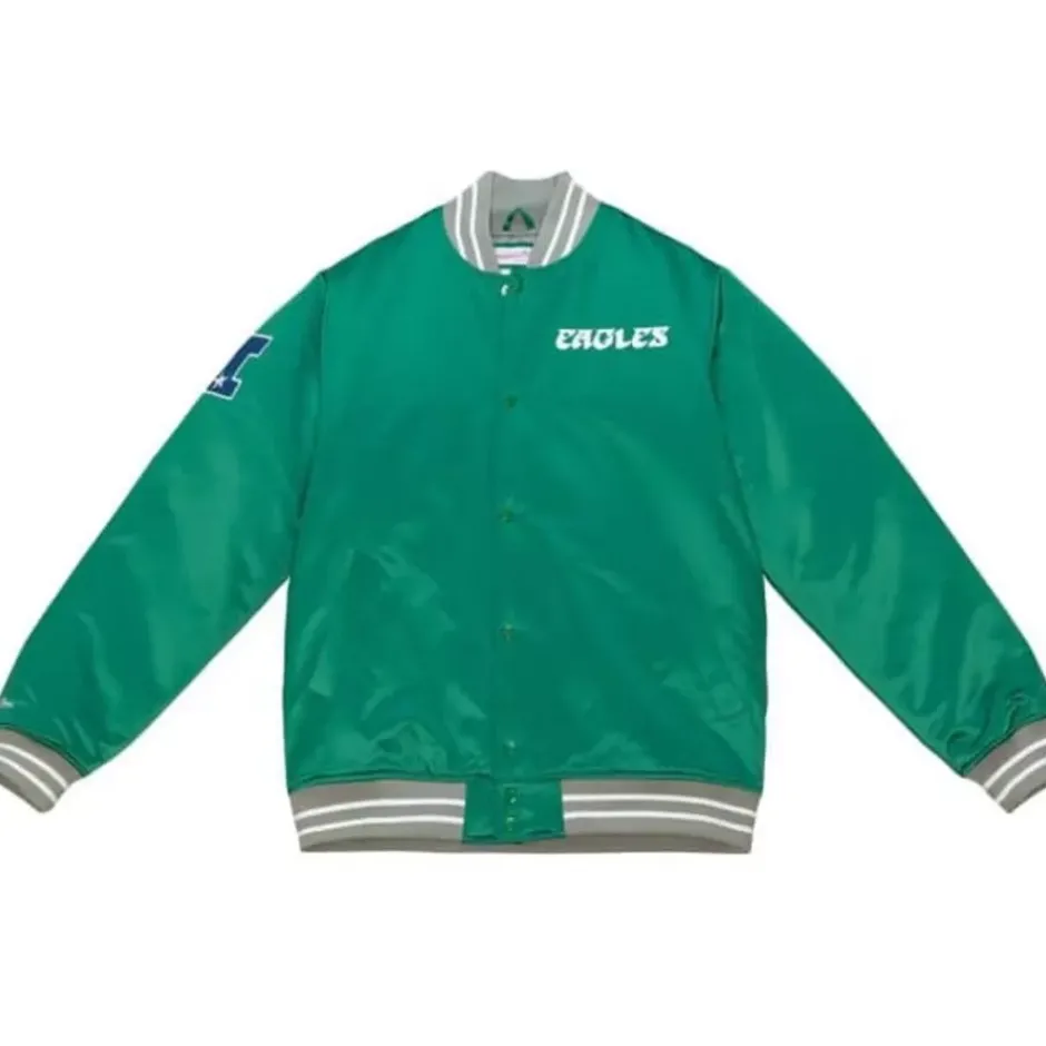 Men Mitchell & Ness Jackets & Outerwear-Heavyweight Satin Jacket Philadelphia Eagles
